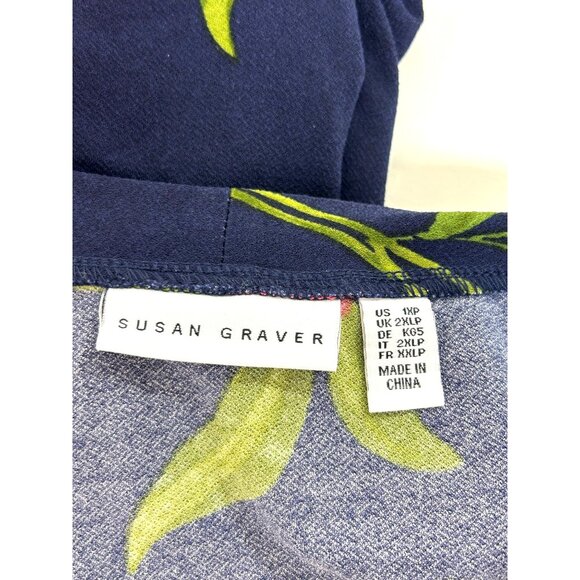 Susan Graver QVC Mini Dress 1XP Navy Floral V-Neck Button Down Slits Pockets - Picture 5 of 14